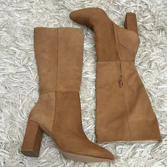 NWOB Steve Madden Ninny Chic Tall Knee-High Heeled Boots in Camel Nubuck size 11
